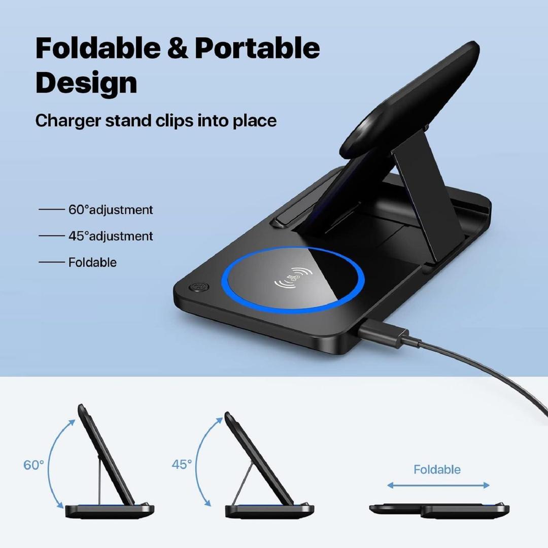 3-in-1 Magnetic Foldable Wireless Charger Stand – Fast Charging